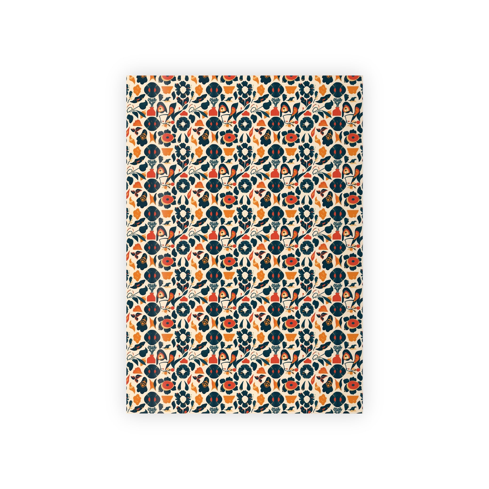 Floral Folk Art Gift Wrap Roll — Retro Orange & Navy Wrapping Paper
