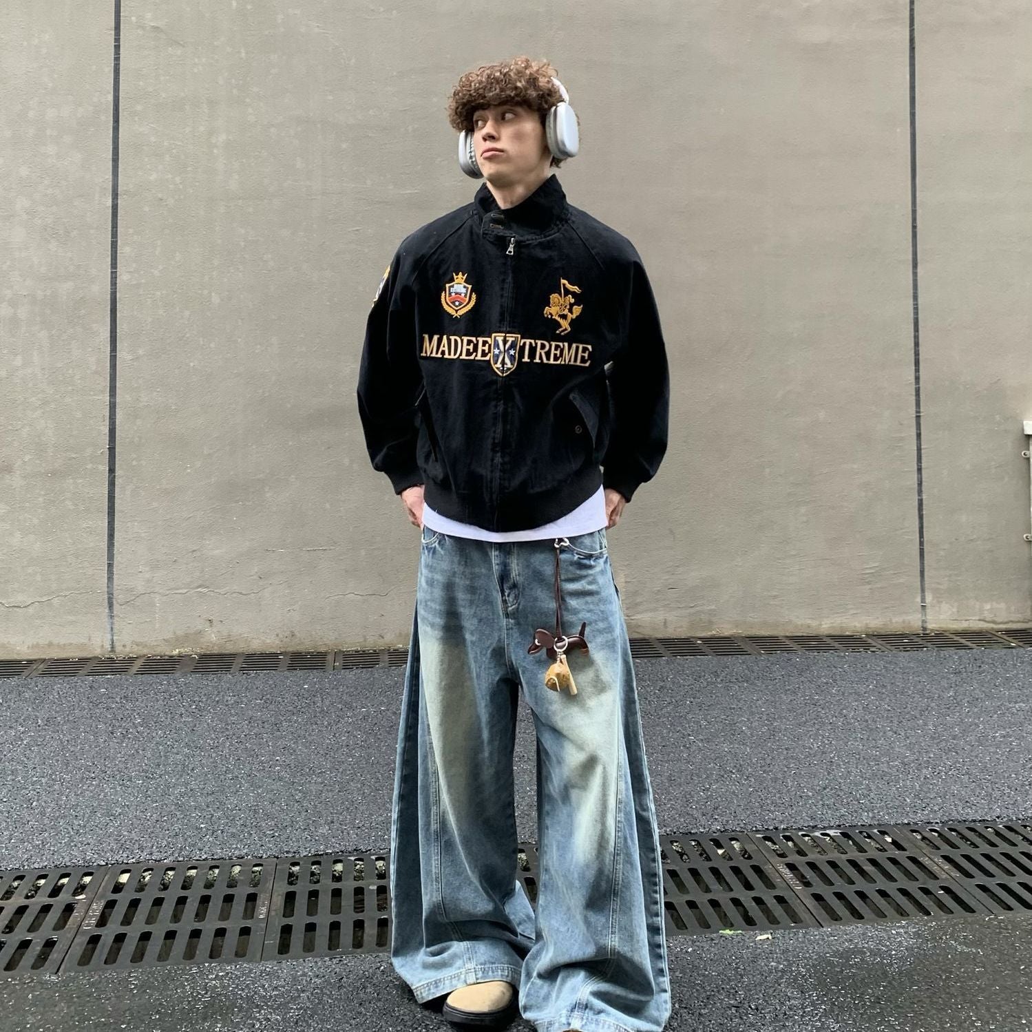 Streetwear Navy Blue Cropped Baseball Jacket