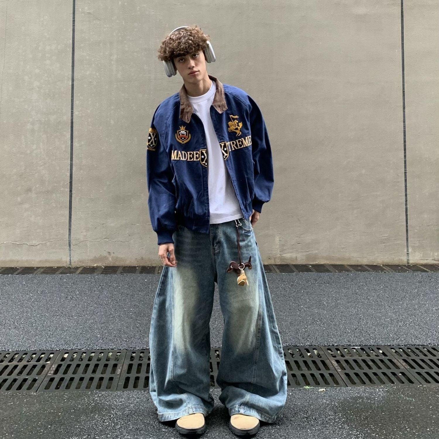 Streetwear Navy Blue Cropped Baseball Jacket