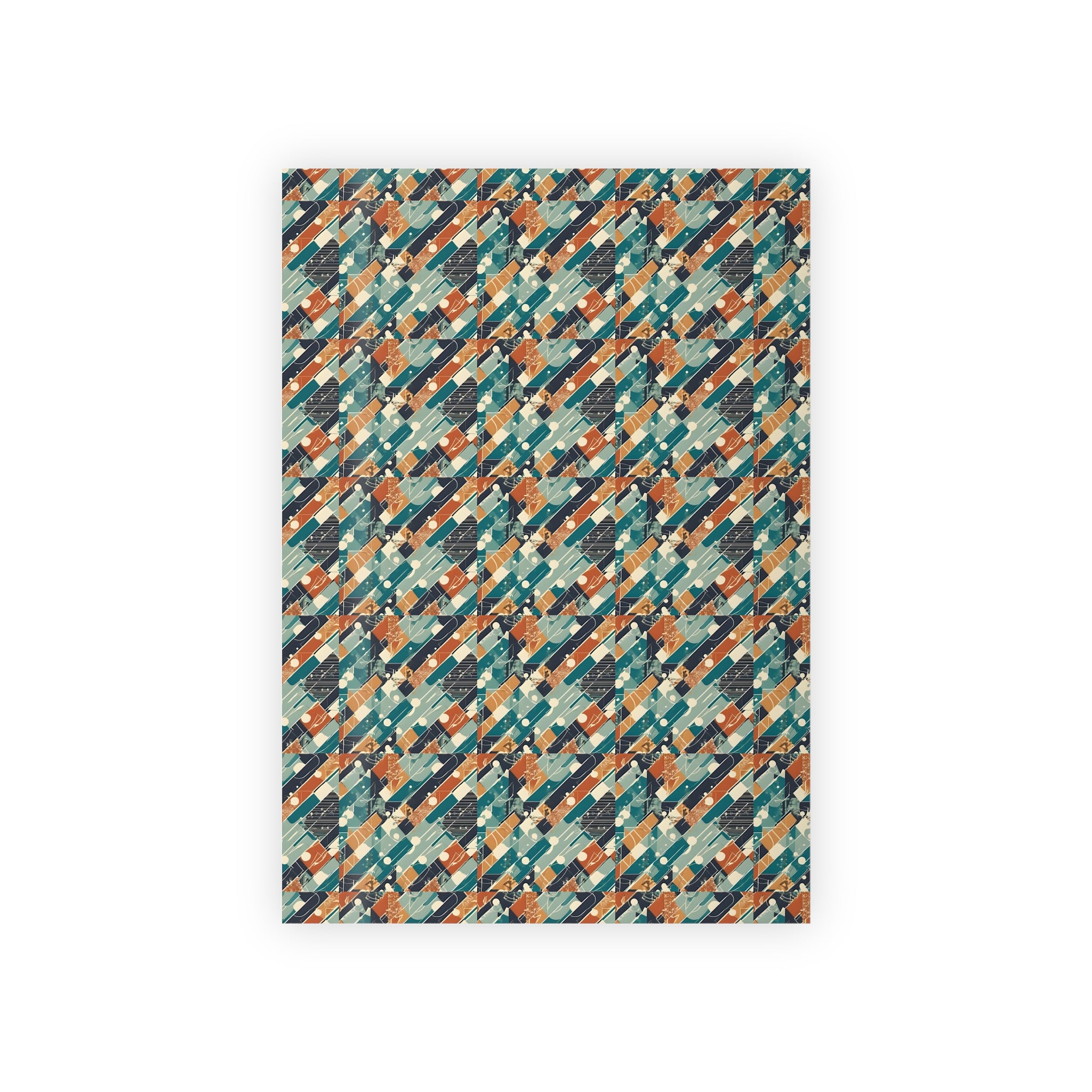 Geometric Retro Plaid Gift Wrap Roll — Vintage Teal & Rust Wrapping Paper
