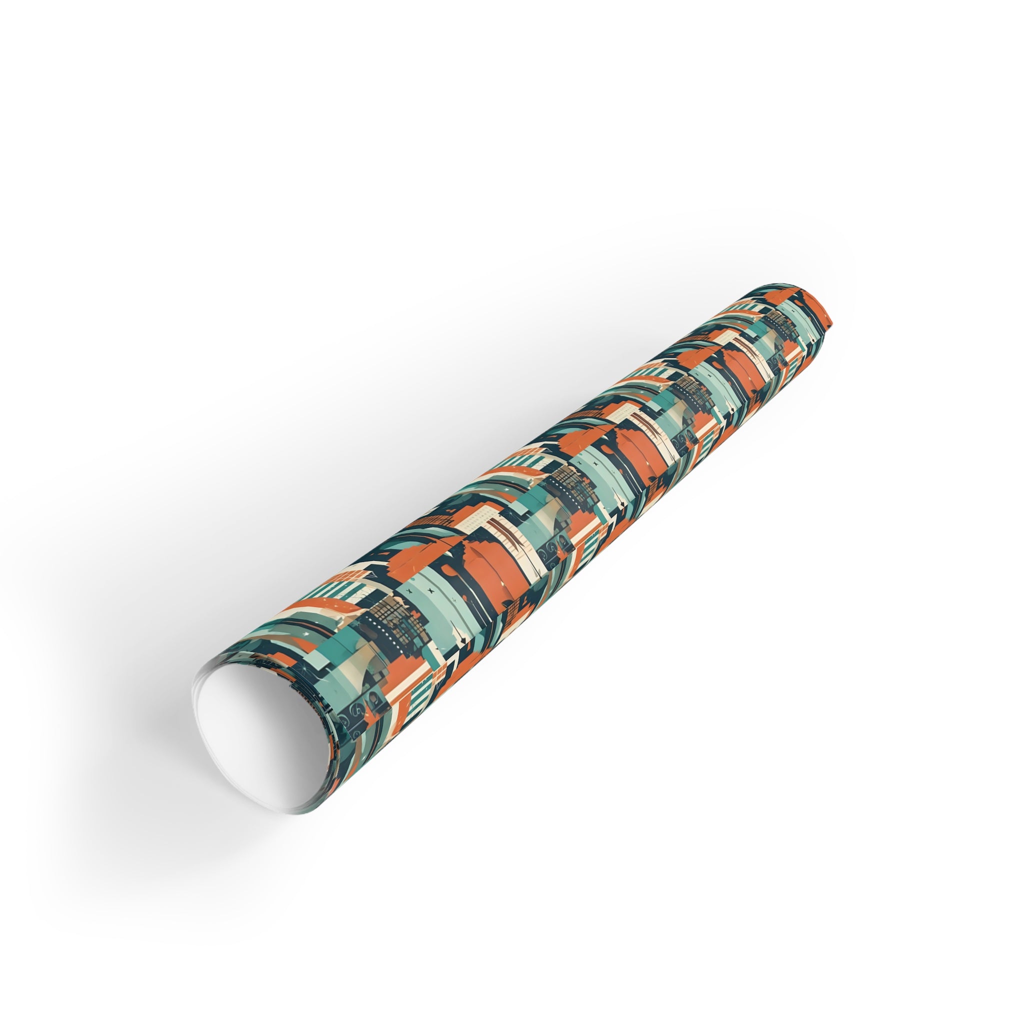 Geometric Cityscape Gift Wrap Roll — Midcentury Urban Pattern Wrapping Paper
