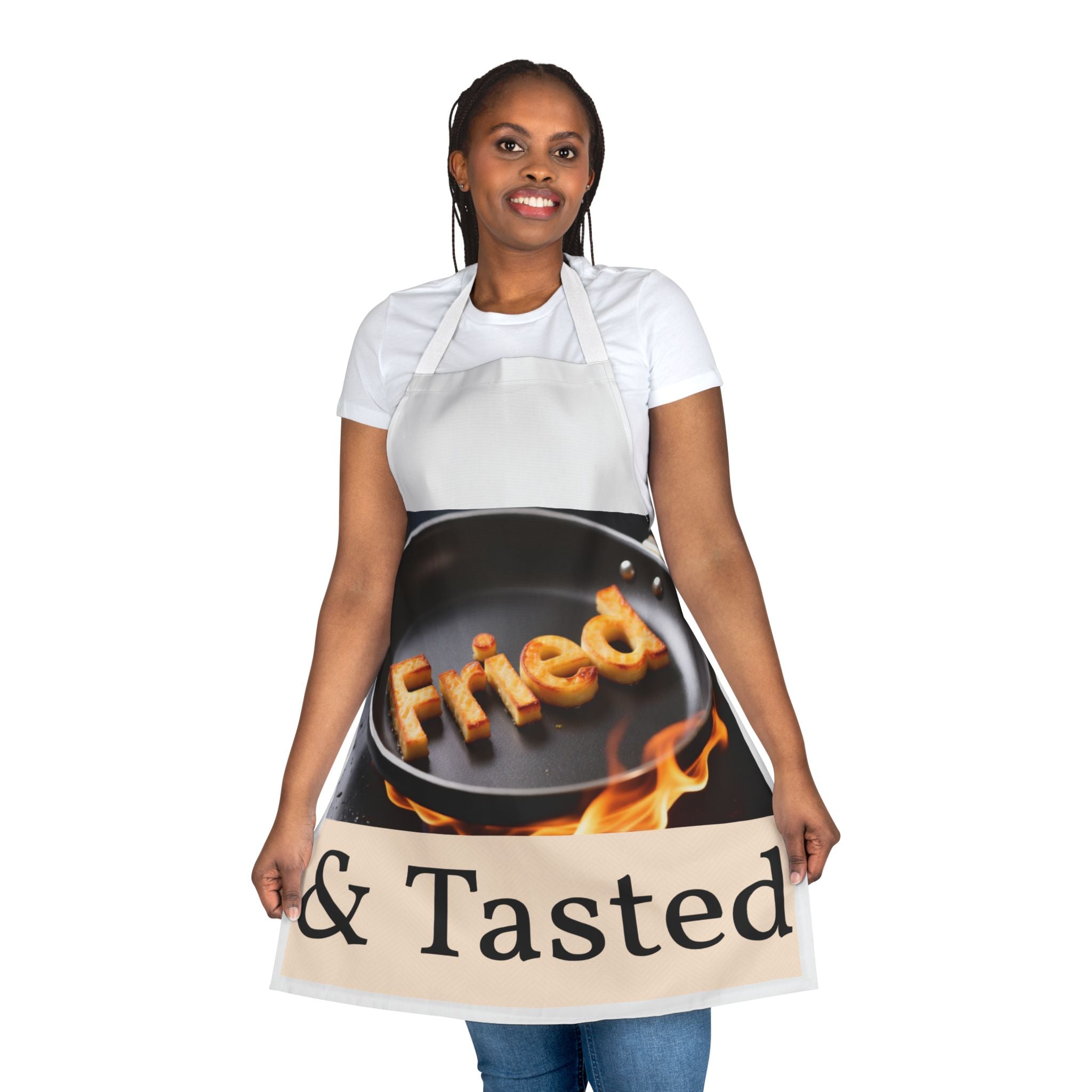 Fried & Tasted Apron | Cooking Pan Design, Flames Graphic