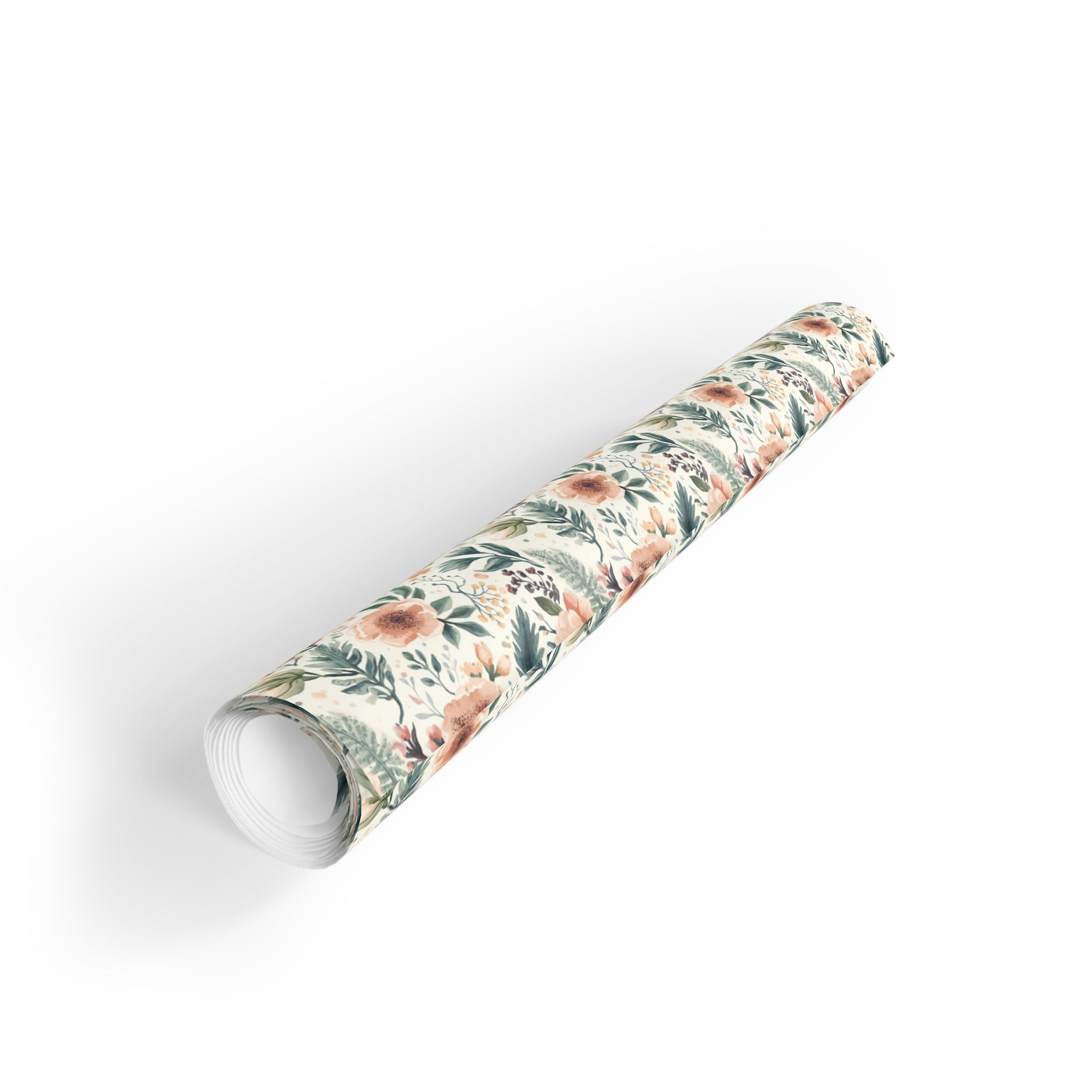 Floral Watercolor Gift Wrap Roll — Peach & Green Vintage Flower Wrapping Paper