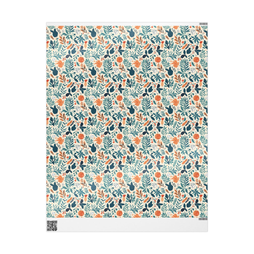 Floral Foliage Gift Wrap — Botanical Orange & Teal Wrapping Paper