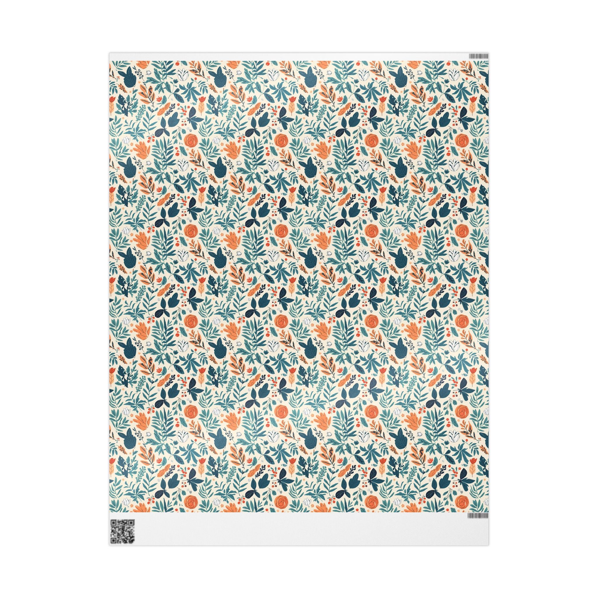 Floral Foliage Gift Wrap — Botanical Orange & Teal Wrapping Paper