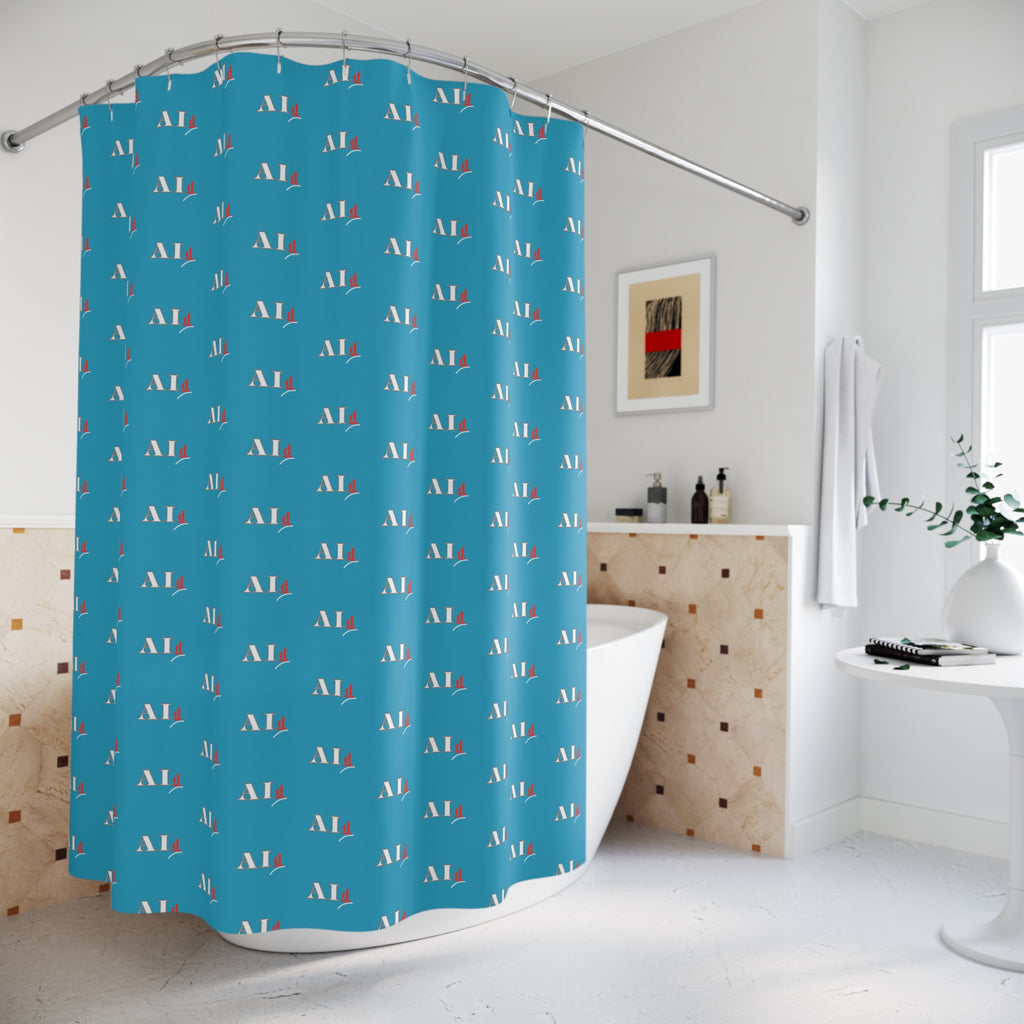 AI-Themed Shower Curtain — Retro Tech Pattern for AI Enthusiasts