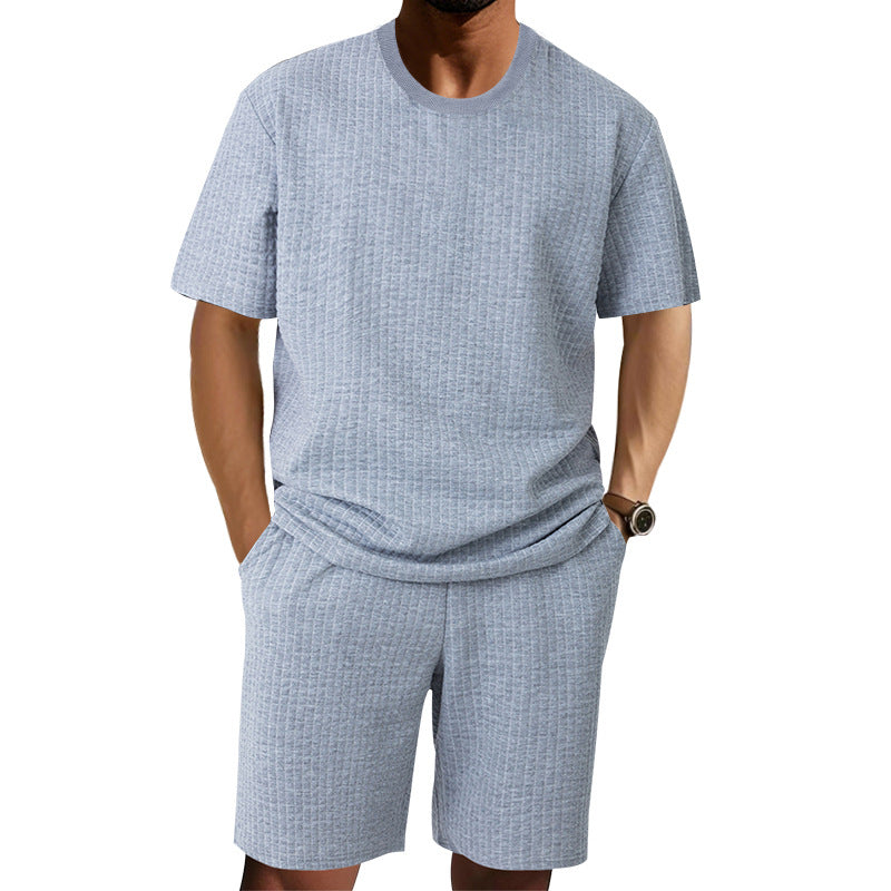 Mens Casual Retro Crew-Neck Short-Sleeve Set