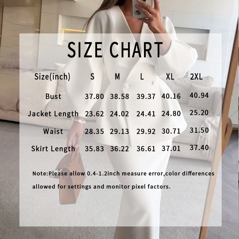 Women's Solid Color 2-Piece Set, Button Bubble Sleeve Jacket & Maxi Skirt, Office To Party Outfit