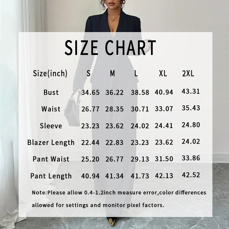 Women's 2-Piece Pants Suit, Long Sleeve Blazer & Straight Pant Casual Office Set