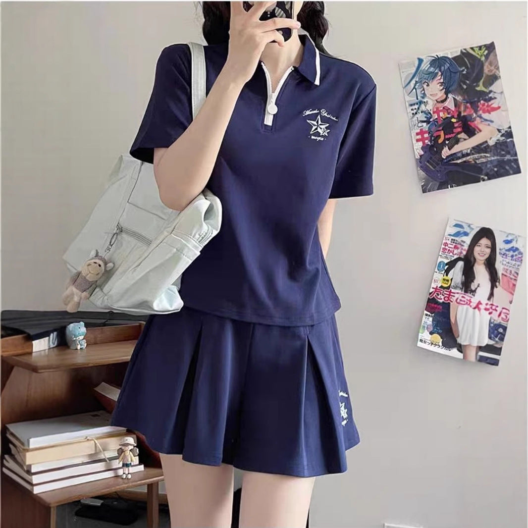 Womens Pleated Safety Skirt And Casual Sporty Chic Set