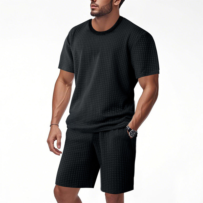 Mens Casual Retro Crew-Neck Short-Sleeve Set