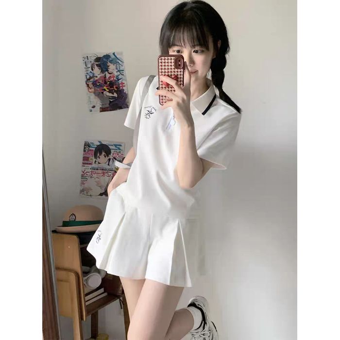 Womens Pleated Safety Skirt And Casual Sporty Chic Set