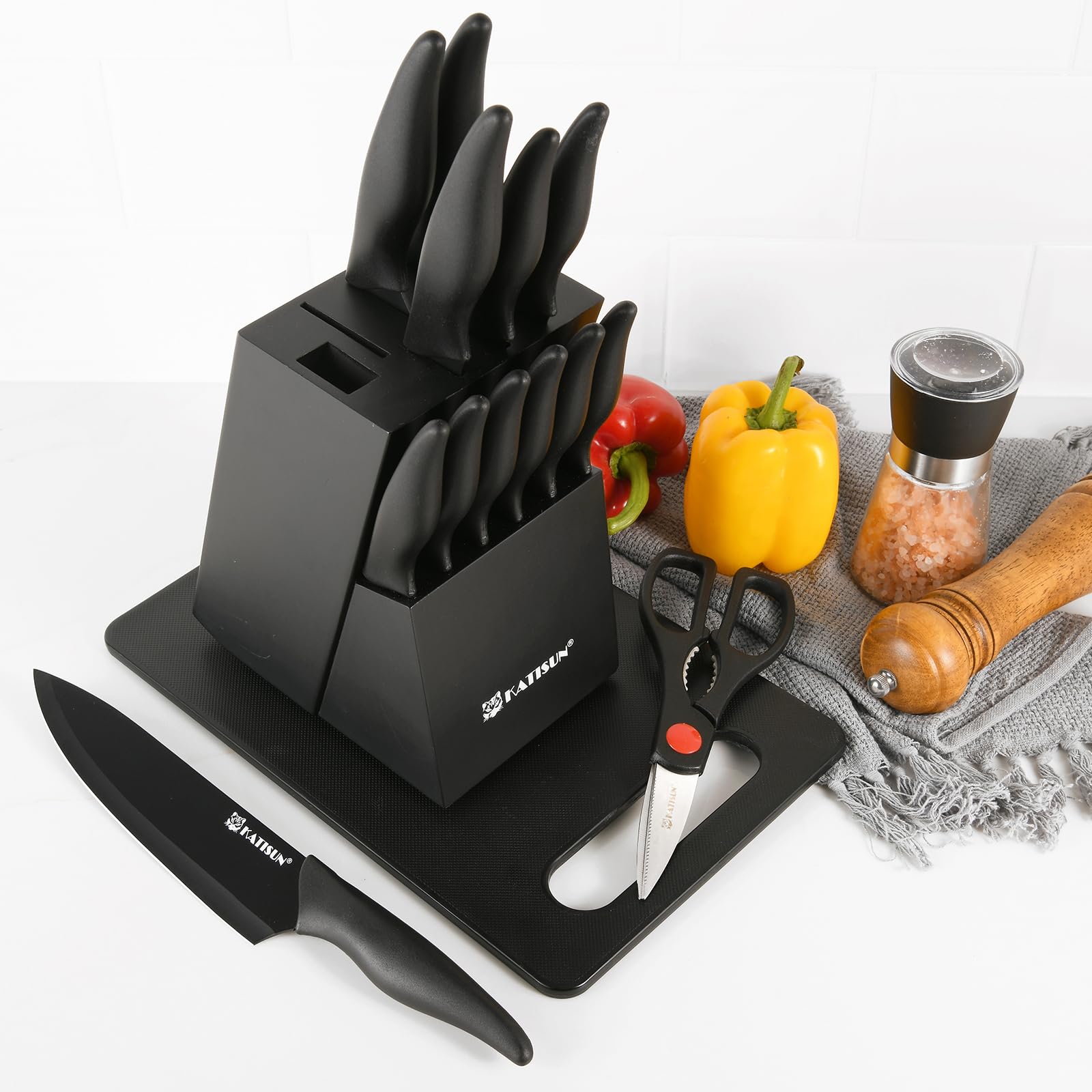 German Stainless 16 Pieces Steel Kitchen Knife Set With Cutting Board and Sharpener