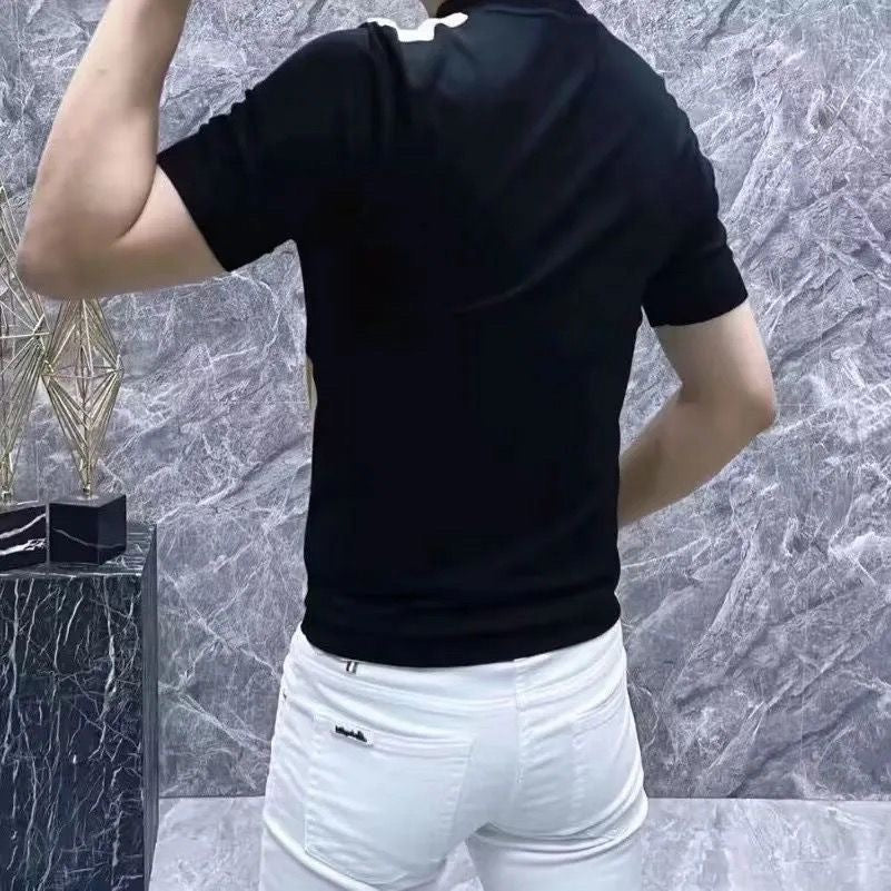 Men's Ice Silk Short Sleeve Stylish Checkered T-shirt