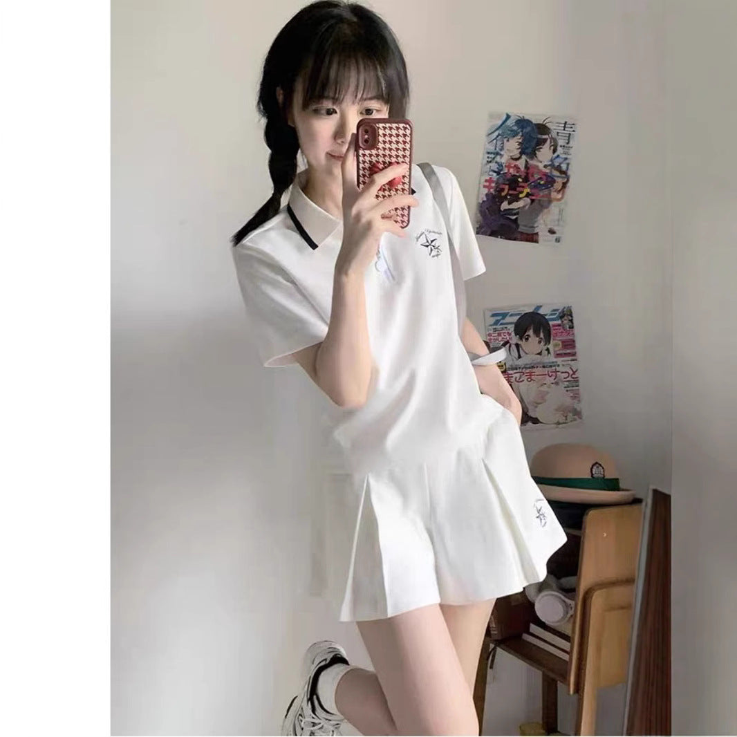 Womens Pleated Safety Skirt And Casual Sporty Chic Set