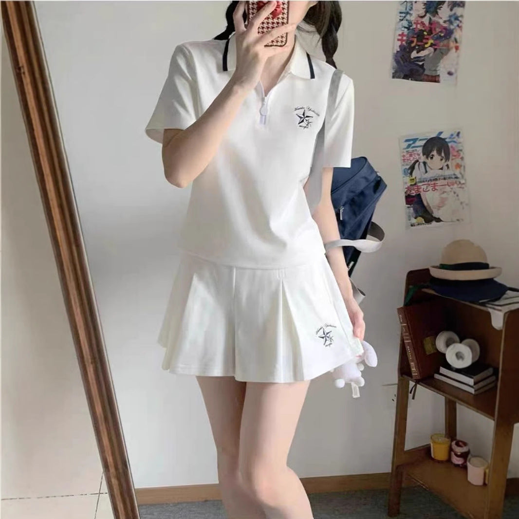 Womens Pleated Safety Skirt And Casual Sporty Chic Set