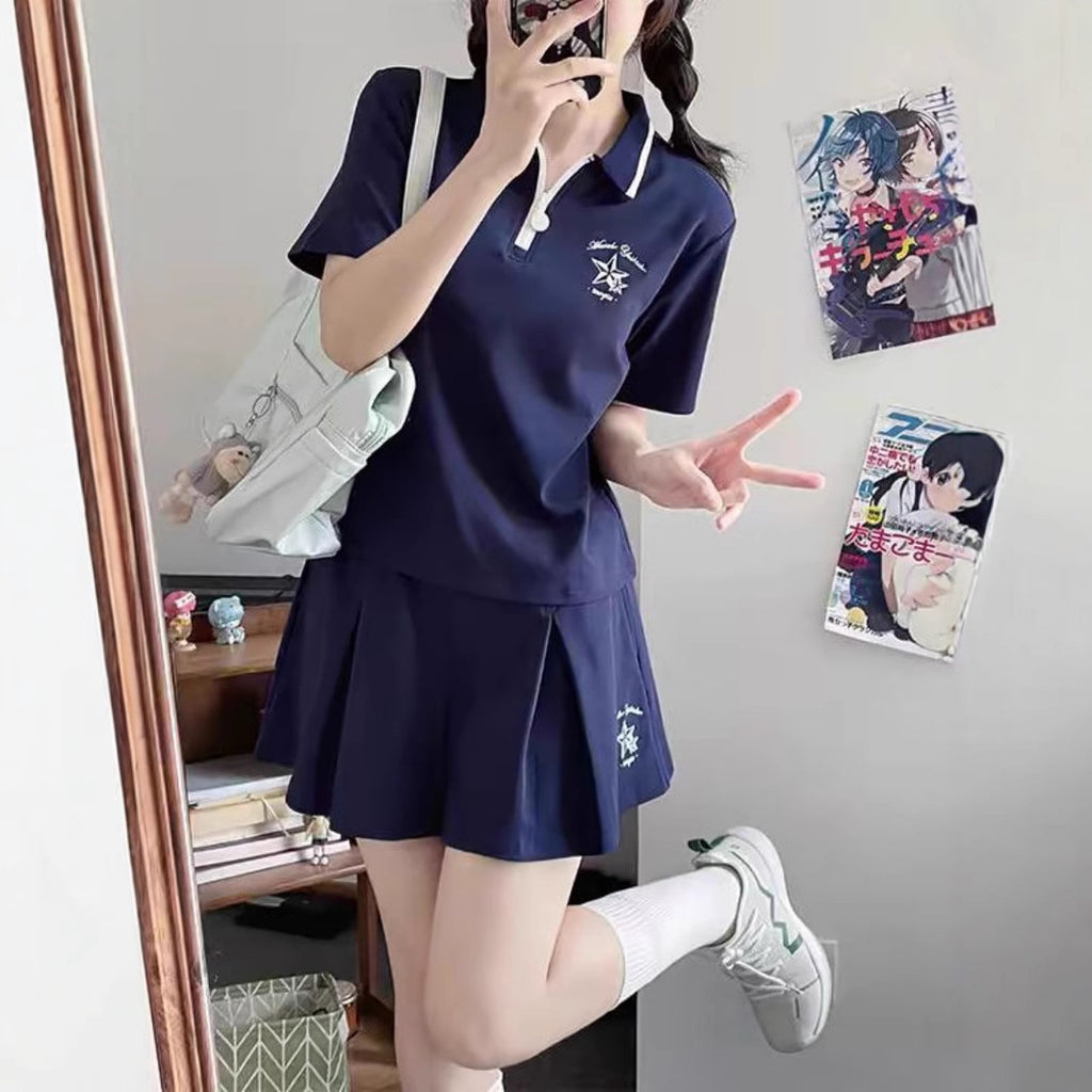 Womens Pleated Safety Skirt And Casual Sporty Chic Set